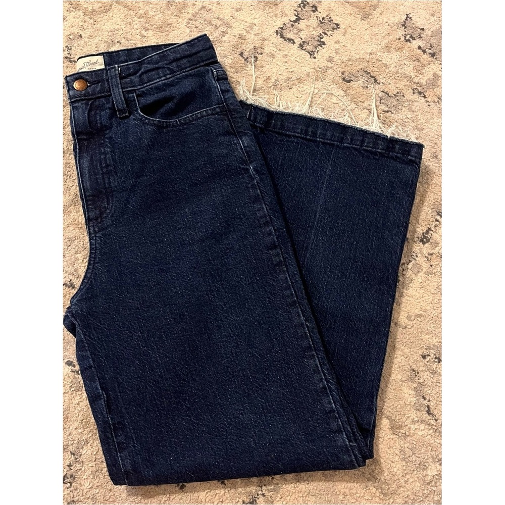 Dark Wash Frayed Hem Wide Leg Jeans 4 Short Women Jeans